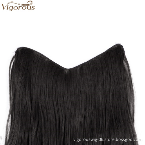 Vigorous Synthetic Hair Extensions Clips in Straight Curly Wavy 1 Piece Set Thick Hairpiece with 4 Clips Natural Black Color